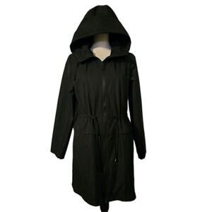 Sam Edelman Women’s Hooded Raincoat Jacket Black Long Sleeve Sz Small